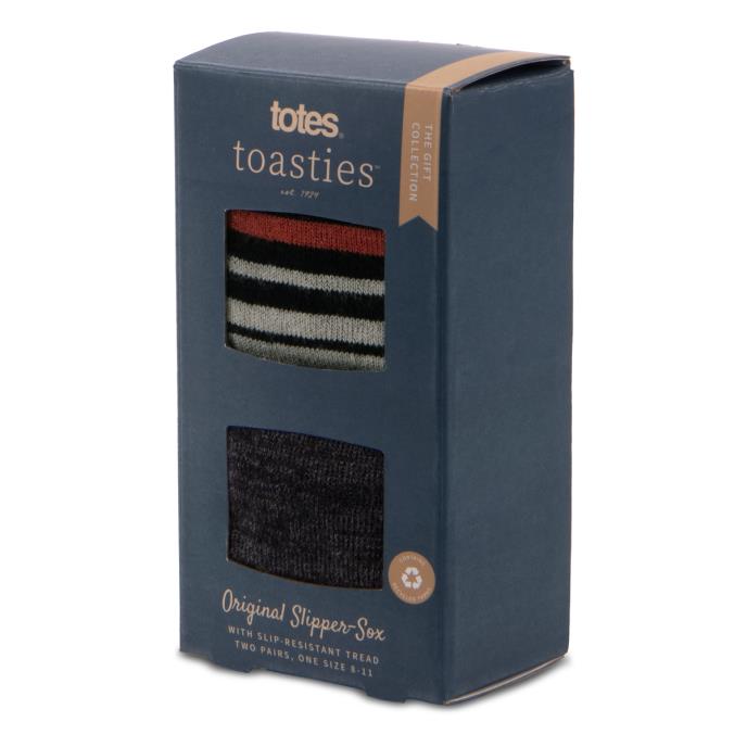 totes toasties Mens Original Slipper Socks (Twin Pack) Stripe Extra Image 2
